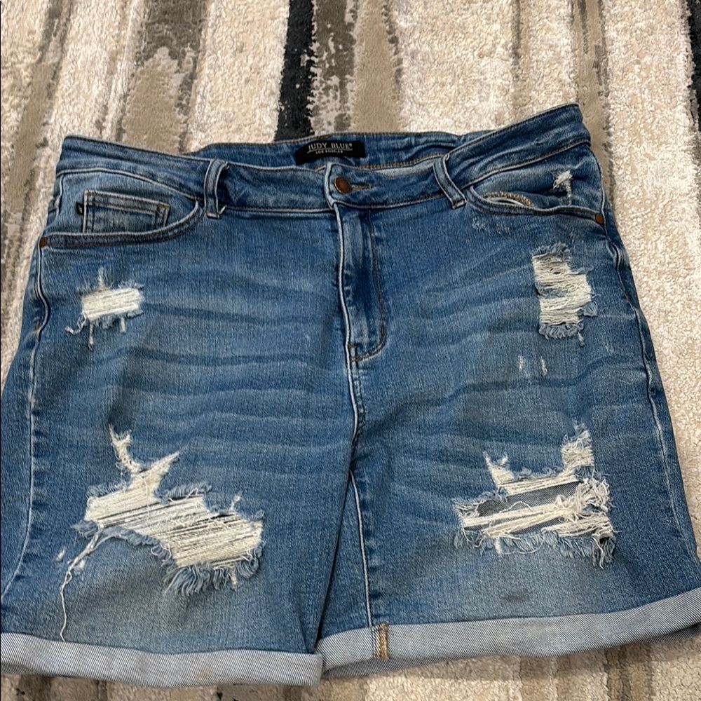 Judy Blue Blue Distressed Jean Shorts Raw Hem